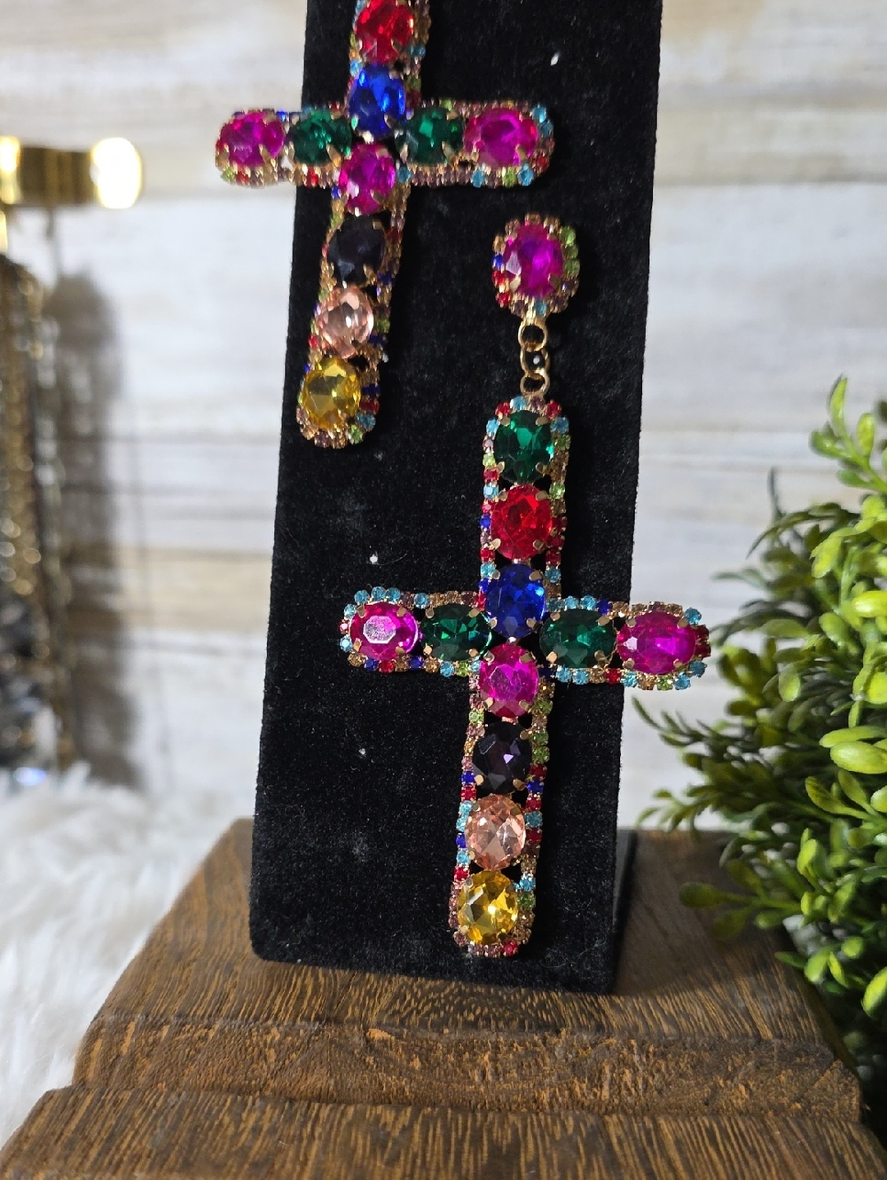 Colorful Oversize Multistone Cross Dangle Earrings